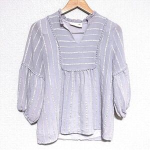 Savanna Jane Lavender Grey Pom Pom Boho Peasant Romantic Ruffle Blouse Top Small